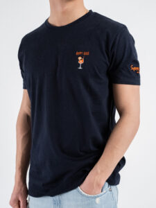 SUPERCULTURE T-shirt in cotone con stampa e ricamo HAPPY HOUR Blu (3)