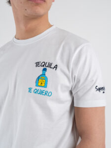SUPERCULTURE T-shirt in cotone con stampa e ricamo TEQUILA TE QUIERO Bianca (5)