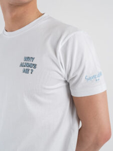 SUPERCULTURE T-shirt in cotone con stampa e ricamo WHY ALWAYS ME Bianca (4)