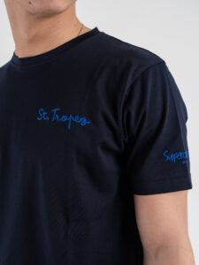 SUPERCULTURE T-shirt in cotone con stampa frontaretro e ricamo ST. TROPEZ Blu (2)