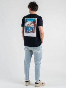 SUPERCULTURE T-shirt in cotone con stampa frontaretro e ricamo ST. TROPEZ Blu (4)