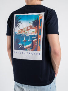 SUPERCULTURE T-shirt in cotone con stampa frontaretro e ricamo ST. TROPEZ Blu (5)