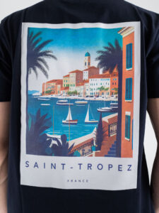 SUPERCULTURE T-shirt in cotone con stampa frontaretro e ricamo ST. TROPEZ Blu (6)