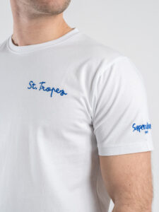SUPERCULTURE T-shirt in cotone con stampa fronteretro e ricamo ST. TROPEZ Bianca (6)