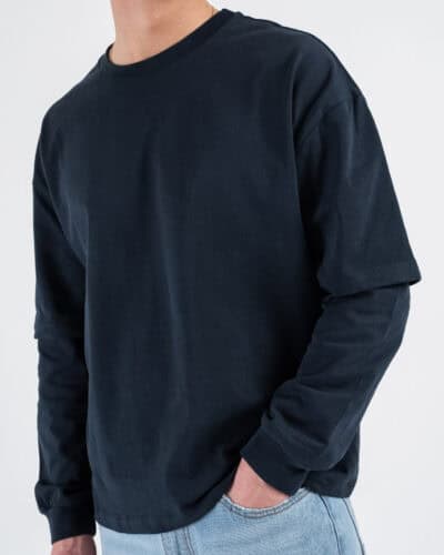 T shirt over con doppia manica 1066 Blu 1 Nuovi Arrivi