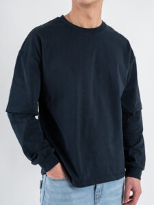 T-shirt over con doppia manica 1066 Blu (4)