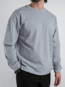 T-shirt over con doppia manica 1066 Grigio chiaro (5)