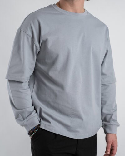 T shirt over con doppia manica 1066 Grigio chiaro 5 Nuovi Arrivi