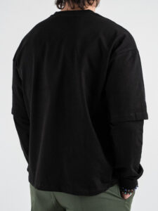 T-shirt over con doppia manica 1066 Nero (1)