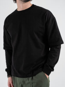 T-shirt over con doppia manica 1066 Nero (5)