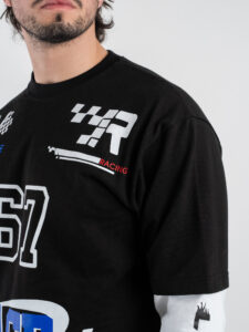 T-shirt over con stampe a manica lunga cucite a contrasto NeroBianco (6)