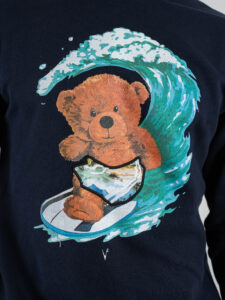 V2 Felpa girocollo garzata con stampa orso surf TEDDY18 Blu (1)