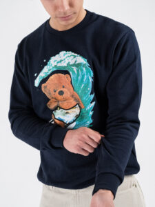 V2 Felpa girocollo garzata con stampa orso surf TEDDY18 Blu (2)