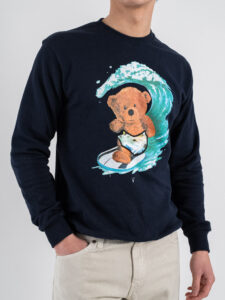 V2 Felpa girocollo garzata con stampa orso surf TEDDY18 Blu (5)