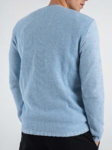 V2 Maglione girocollo in cotone lavorato punto riso MA3D Azzurro (1)