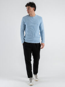 V2 Maglione girocollo in cotone lavorato punto riso MA3D Azzurro (2)