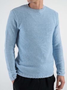 V2 Maglione girocollo in cotone lavorato punto riso MA3D Azzurro (3)