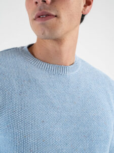 V2 Maglione girocollo in cotone lavorato punto riso MA3D Azzurro (4)