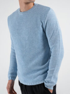 V2 Maglione girocollo in cotone lavorato punto riso MA3D Azzurro (5)
