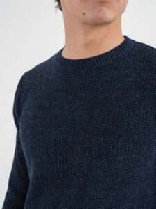 V2 Maglione girocollo in cotone lavorato punto riso MA3D Blu (1)