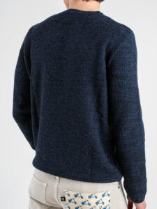 V2 Maglione girocollo in cotone lavorato punto riso MA3D Blu (2)