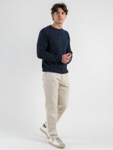 V2 Maglione girocollo in cotone lavorato punto riso MA3D Blu (3)
