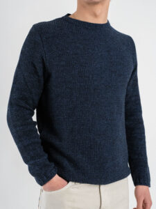 V2 Maglione girocollo in cotone lavorato punto riso MA3D Blu (4)