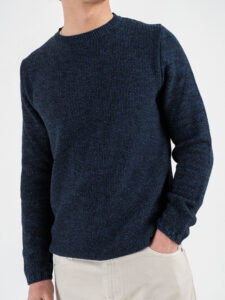 V2 Maglione girocollo in cotone lavorato punto riso MA3D Blu (5)