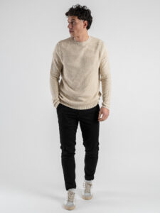 V2 Maglione girocollo in cotone lavorato punto riso MA3D Sabbia (2)