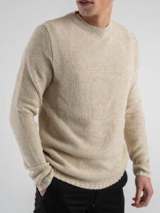 V2 Maglione girocollo in cotone lavorato punto riso MA3D Sabbia (3)