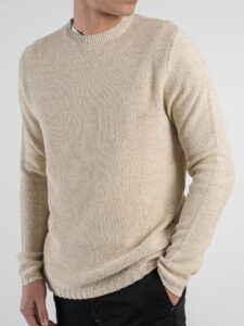 V2 Maglione girocollo in cotone lavorato punto riso MA3D Sabbia (4)