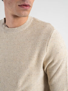 V2 Maglione girocollo in cotone lavorato punto riso MA3D Sabbia (5)