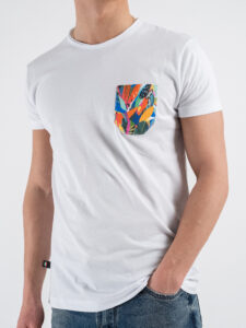 V2 T-shirt basica con ricamo pac-man piume colorate TUBI23 Bianco (4)