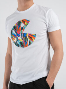 V2 T-shirt basica con ricamo pac-man piume colorate TUBI23 Bianco (5)