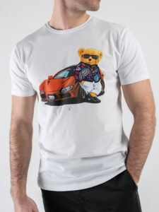 V2 T-shirt basica con stampa orsacchiotto macchina TUBITED7 Bianco (3)