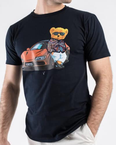 V2 T shirt basica con stampa orsacchiotto macchina TUBITED7 Blu 3 Nuovi Arrivi