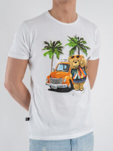 V2 T-shirt basica con stampa orso in vacanza TUBITED23 Bianco (2)