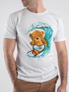 V2 T-shirt basica con stampa surf orsacchiotto TUBITED18 Bianca (1)