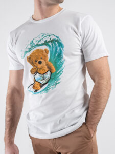 V2 T-shirt basica con stampa surf orsacchiotto TUBITED18 Bianca (3)