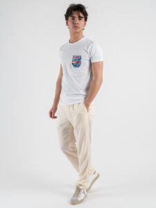 V2 T-shirt basica con taschino carpa koi TUBI17 Bianca (3)
