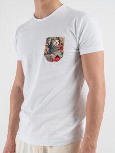 V2 T-shirt basica con taschino fiori TUBI09 Bianca (4)