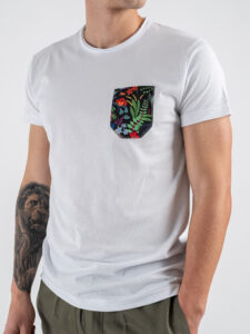 V2 T-shirt basica con taschino floreale TUBI11 Bianca (3)