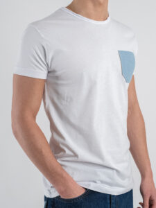 V2 T-shirt basica con taschino jeans azzurro TUBI25 Bianca (3)