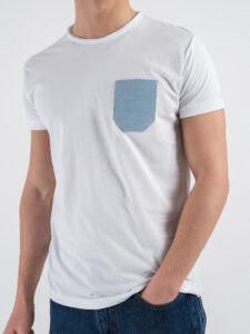 V2 T-shirt basica con taschino jeans azzurro TUBI25 Bianca (5)