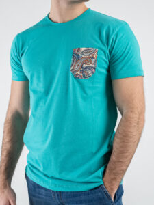 V2 T-shirt basica con taschino mosaico TUTI8 turchese (3)