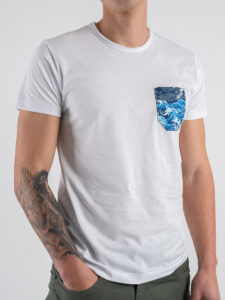V2 T-shirt basica con taschino onde mare TUBI15 Bianca (3)