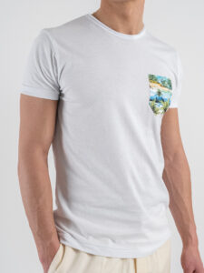 V2 T-shirt basica con taschino palma tropicale TUBI18 Bianca (2)