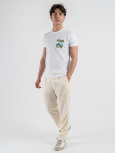 V2 T-shirt basica con taschino palma tropicale TUBI18 Bianca (3)
