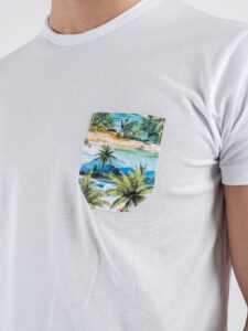 V2 T-shirt basica con taschino palma tropicale TUBI18 Bianca (5)