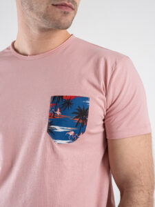 V2 T-shirt basica con taschino palme TURO14 rosa (4)